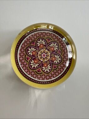 Vera Bradley Paperweight with Pink Floral Medallion and storage box.